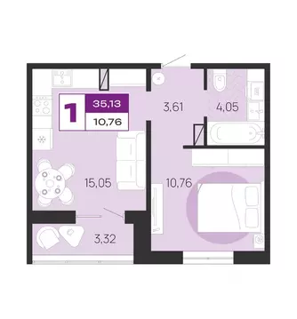 1-к кв. Брянская область, Брянск Медовый кв-л, поз7 (35.13 м)