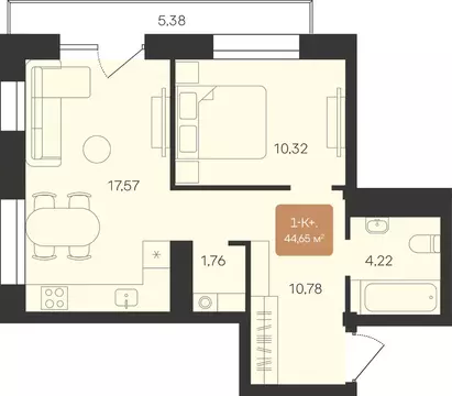 1-к кв. Ямало-Ненецкий АО, Новый Уренгой Уютный мкр,  (44.65 м)