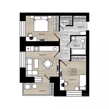 2-к кв. Ярославская область, Ярославль Тормозное ш. (54.44 м)