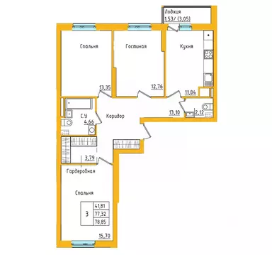 3-к кв. Башкортостан, Уфа ул. Валерия Лесунова, 18 (78.93 м)