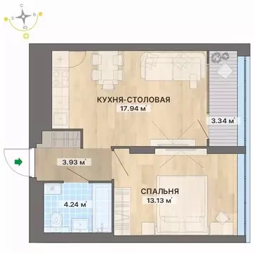 1-к кв. Свердловская область, Екатеринбург пер. Ударников, 33 (42.58 ...