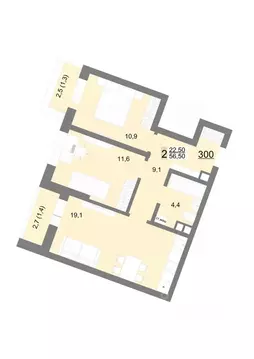 2-к кв. Свердловская область, Екатеринбург ул. Металлургов, 63/1 (56.5 ...