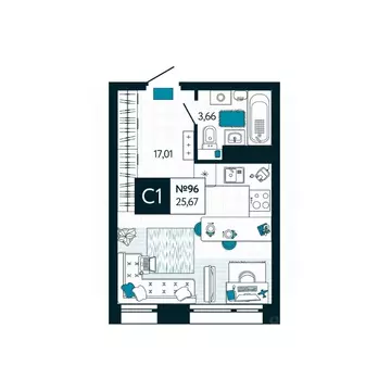 Студия Тульская область, Тула ул. Чмутова, 158Д (25.67 м)