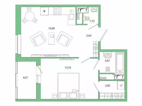 1-комнатная квартира: городской посёлок Янино-1, ЖК Янила Драйв (44.4 ...
