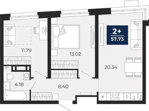 2-комнатная квартира: Тюмень, Арктическая улица, 16 (57.73 м)
