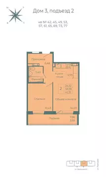 2-к кв. Кемеровская область, Кемерово Южный мкр, 10-й мкр, Весна жилой ...