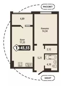 1-к кв. Брянская область, Брянск Школьный жилой комплекс (45.55 м)