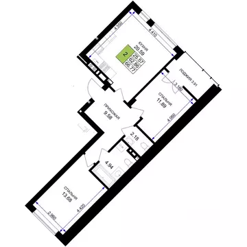 2-к кв. Калининградская область, Гурьевск Включи жилой комплекс (66.77 ...