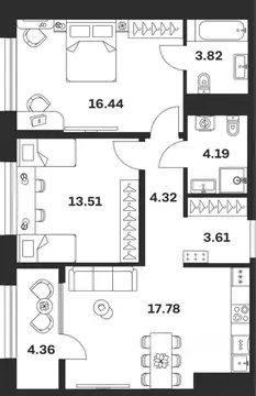 2-к кв. Тульская область, Тула ул. Болотникова, 4 (68.03 м)