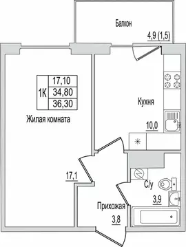 1-к кв. Псковская область, Псков ул. Юности, 10к1 (36.3 м)