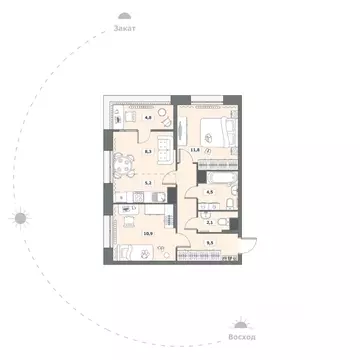 2-к кв. Вологодская область, Вологда ул. Возрождения, 35к2 (57.1 м)