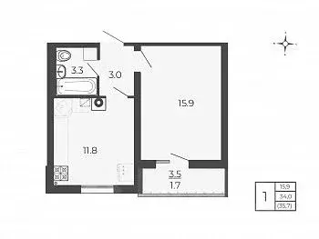 1-к кв. Московская область, Волоколамск проезд 2-й Шаховской, 20 (35.7 ...
