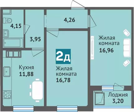 2-к кв. Чувашия, Чебоксары ул. Богдана Хмельницкого, 129 (61.16 м)