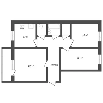 3-комнатная квартира: Тобольск, Октябрьская улица, 64 (64 м)