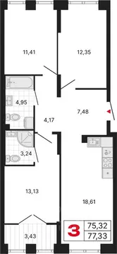 3-к кв. Свердловская область, Екатеринбург ул. Студенческая, 1Нк4 ...