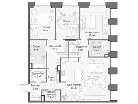 3-к кв. Москва 2-я Черногрязская ул. (135.0 м)
