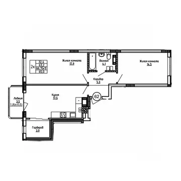 2-к кв. Калининградская область, Калининград ул. 1-я Большая окружная ...