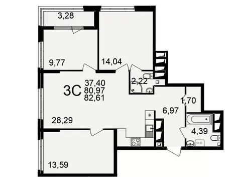 3-к кв. Рязанская область, Рязань ул. Ленинского Комсомола (80.97 м)