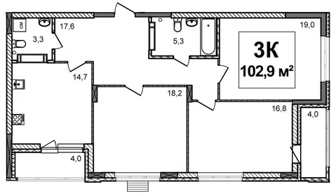 3-комнатная квартира: Нижний Новгород, ЖК Подкова на Родионова (102.9 ...