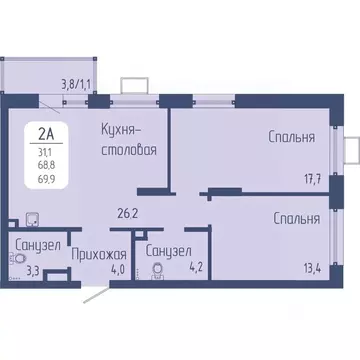 2-к кв. Красноярский край, Красноярск Свободный просп. (69.9 м)