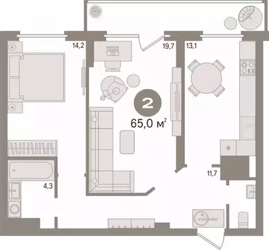 2-к кв. Свердловская область, Екатеринбург ул. Громова, 26 (65.0 м)