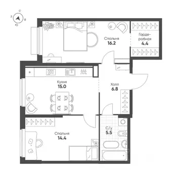 2-к кв. Свердловская область, Екатеринбург Солнечный жилрайон,  (62.3 ...