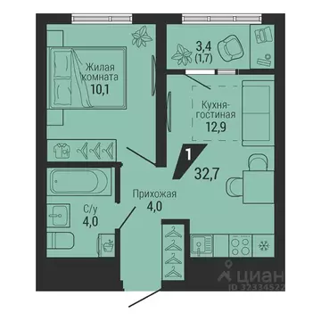 1-к кв. Свердловская область, Екатеринбург Вторчермет жилрайон,  (32.7 ...