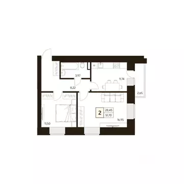 2-к кв. Башкортостан, Уфа ул. Жуковского, 19А (51.7 м)