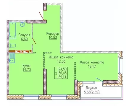 2-к кв. Приморский край, Владивосток ул. 2-я Строительная, 25 (56.6 м)