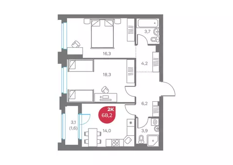 2-к кв. Пермский край, Пермь Советская ул., 16 (68.2 м)