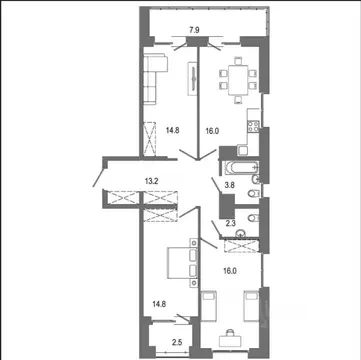 3-к кв. Иркутская область, Иркутск ул. Ивана Доронина, 7 (86.6 м)