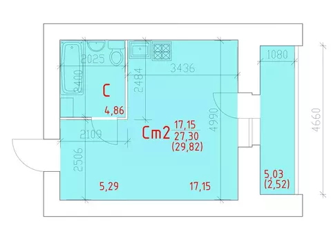 Студия Вологодская область, Череповец 109-й мкр,  (29.82 м)