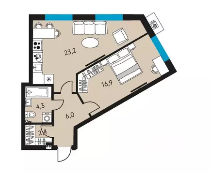 2-к кв. Пермский край, Пермь ул. Пушкина, 91 (52.8 м)