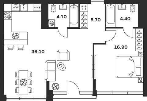 1-к кв. Тульская область, Тула ул. Фридриха Энгельса, 62 (69.2 м)