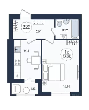 1-к кв. Калининградская область, Зеленоградск  (38.6 м)