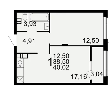 1-к кв. Тульская область, Тула Флагман жилой комплекс (38.5 м)