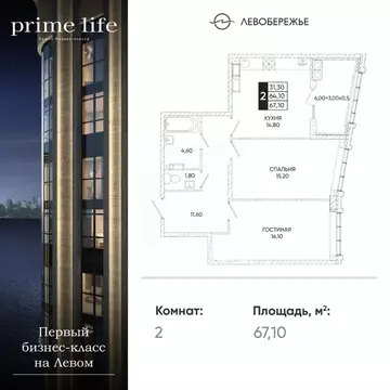 2-к кв. Ростовская область, Ростов-на-Дону Левобережная ул., 6/1с2 ...