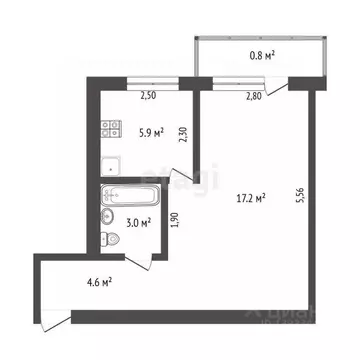1-к кв. Тюменская область, Тюмень Индустриальная ул., 49 (30.7 м)
