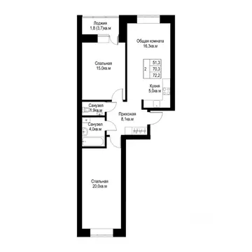 2-к кв. Татарстан, Альметьевск  (72.2 м)