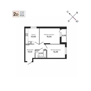 2-к кв. Свердловская область, Екатеринбург ул. Очеретина, 16 (55.26 м)