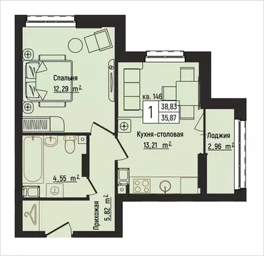1-комнатная квартира: Нижний Новгород, Литературная улица, 5 (38.83 м)