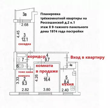 Комната Москва Россошанская ул., 2К1 (16.4 м)