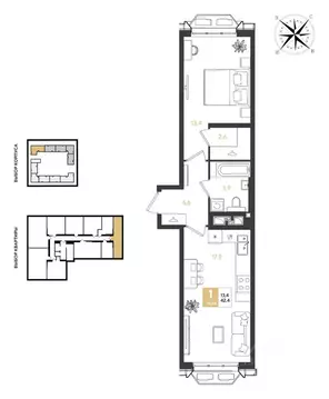 1-к кв. Краснодарский край, Краснодар Самолет кв-л,  (42.4 м)