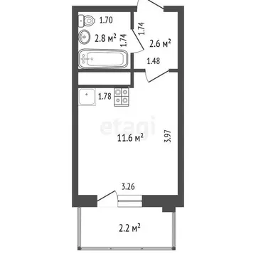 Квартира-студия: Набережные Челны, улица Виктора Полякова, 9А (19 м)