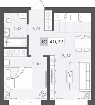 1-к кв. Тюменская область, Тюмень ул. Сергея Корепанова, 34 (40.92 м)
