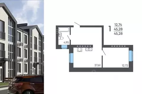 1-к кв. Воронежская область, Семилуки ул. Маяковского, 53/2 (45.28 м)