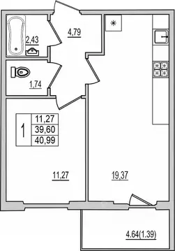1-к кв. Псковская область, Псков Рижский просп., 94Г (40.99 м)