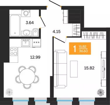 1-к кв. Башкортостан, Уфа ул. Султанова, 28 (36.6 м)