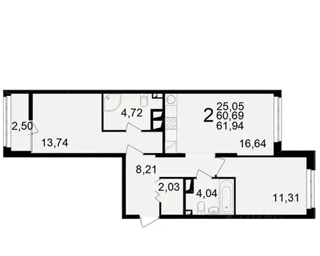 2-к кв. Рязанская область, Рязань ул. Чкалова (60.69 м)