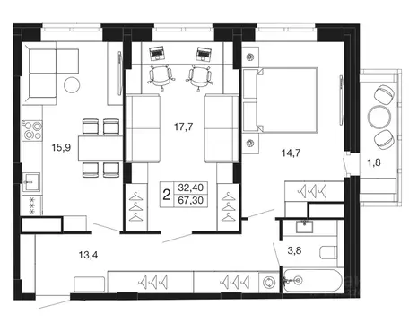 2-к кв. Московская область, Апрелевка Наро-Фоминский городской округ, ...